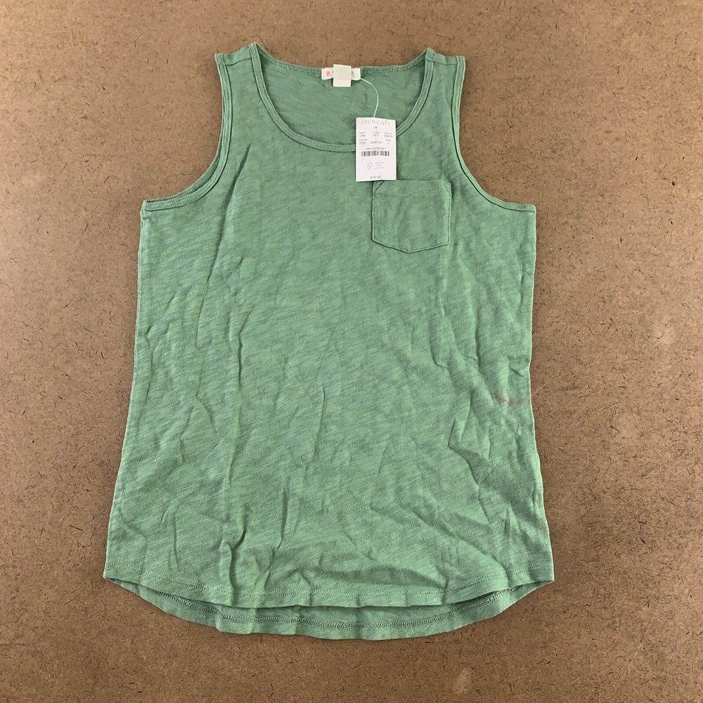 J Crew CrewCuts Girl Size Large Green Cotton Sleeveless Pocket Tank Top NWT
